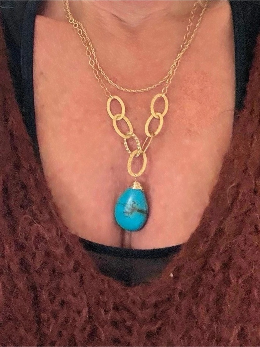 Handmade Turquoise 14 K Vermeil Necklace 20” One of a Kind